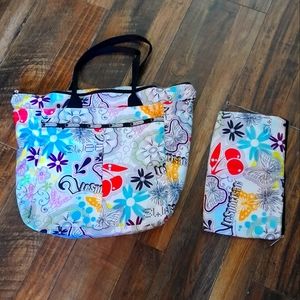 Lesportsac Bag/Tote/Saddle/Purse and Cosmetic/Change Purse Combo Cherries/Flower